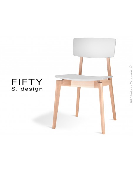 Chaise en bois FIFTY aspect naturel assise et dossier couleur blanc cassé