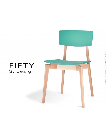 Chaise en bois FIFTY aspect naturel assise et dossier couleur verte