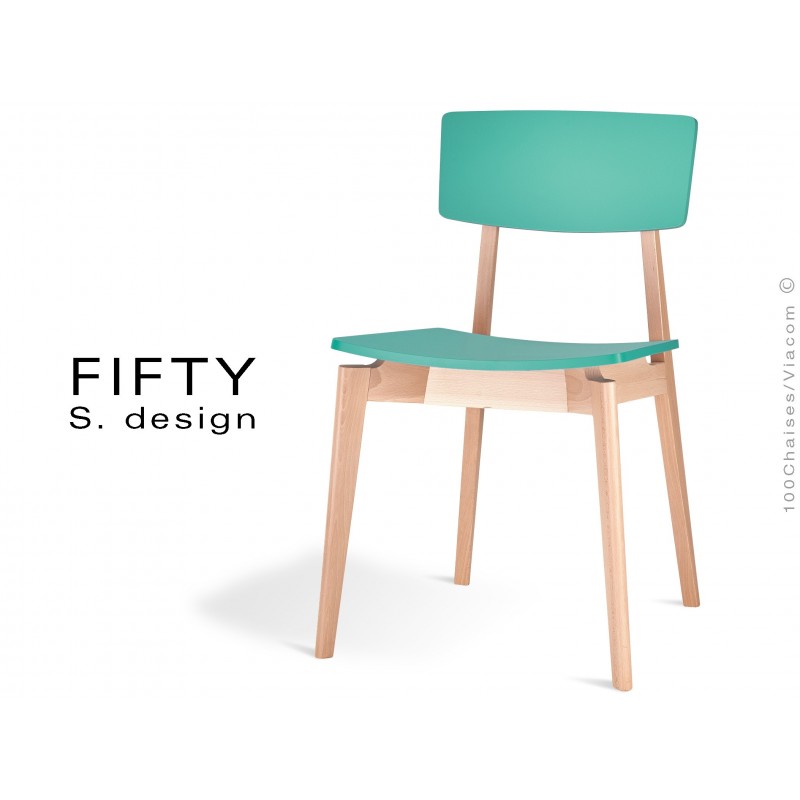 Chaise en bois FIFTY aspect naturel assise et dossier couleur verte