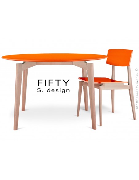 Chaise en bois FIFTY aspect naturel assise et dossier couleur orange