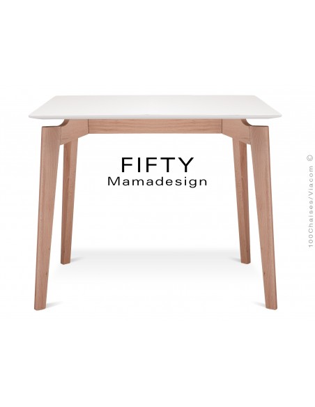 Table carrée en bois de hêtre "FIFTY" plateau MDF finition couleur blanc cassé