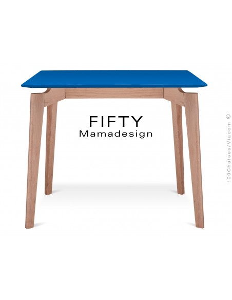 Table carrée en bois de hêtre "FIFTY" plateau MDF finition couleur bleu