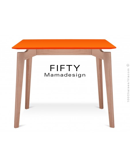 Table carrée en bois de hêtre "FIFTY" plateau MDF finition couleur orange