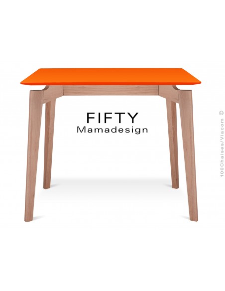 Table carrée en bois de hêtre "FIFTY" plateau MDF finition couleur orange