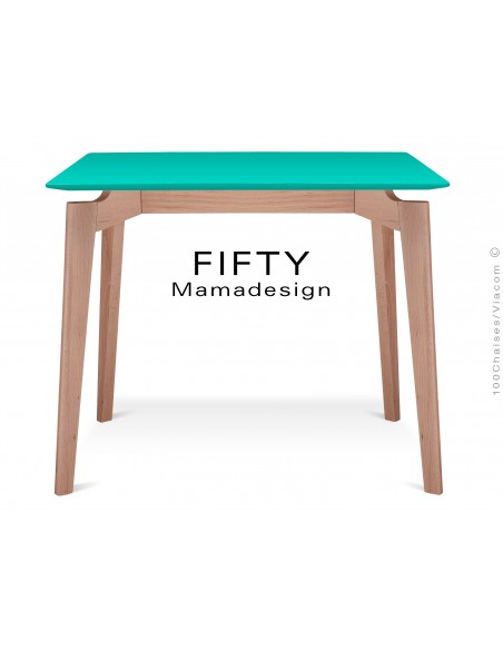 Table carrée en bois de hêtre "FIFTY" plateau MDF finition couleur vert