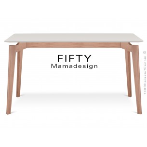 Table rectangulaire en bois de hêtre "FIFTY" plateau MDF finition couleur blanc cassé