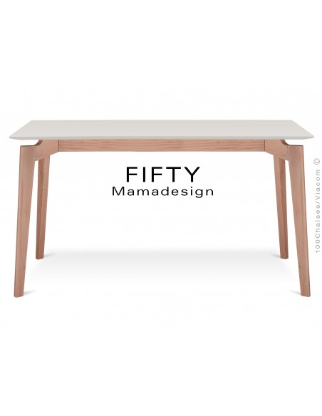 Table rectangulaire en bois de hêtre "FIFTY" plateau MDF finition couleur blanc cassé