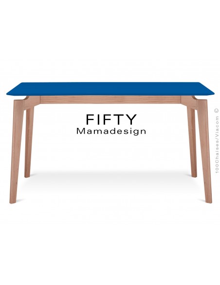 Table rectangulaire en bois de hêtre "FIFTY" plateau MDF finition couleur bleu