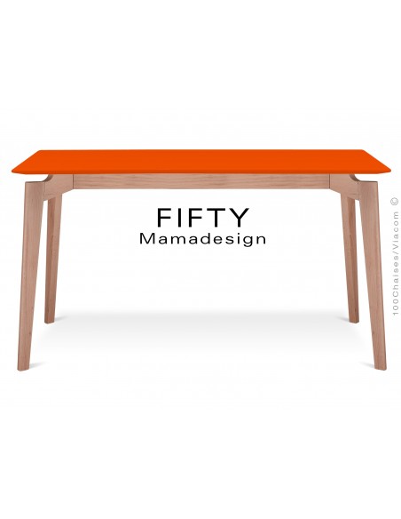 Table rectangulaire en bois de hêtre "FIFTY" plateau MDF finition couleur orange