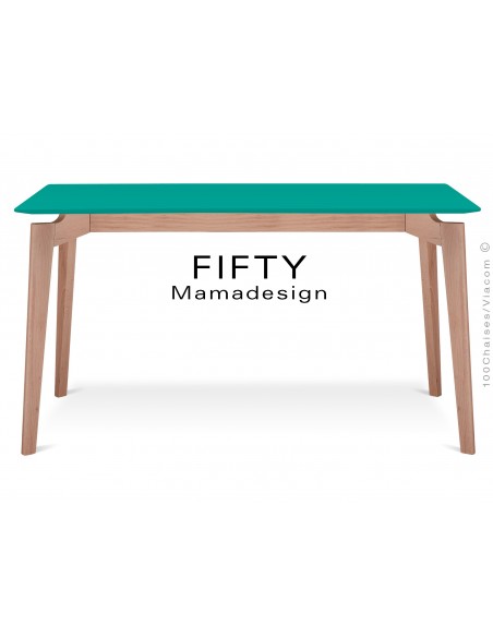 Table rectangulaire en bois de hêtre "FIFTY" plateau MDF finition couleur verte