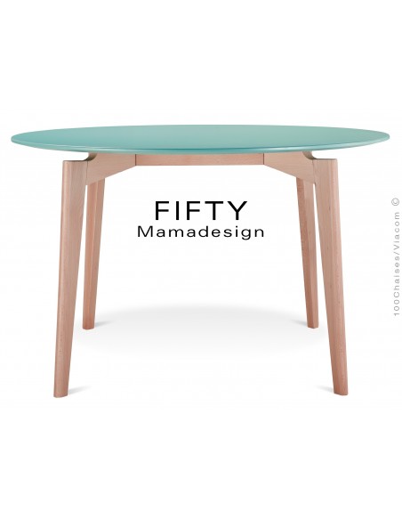 Table ronde en bois de hêtre "FIFTY" plateau MDF finition couleur vert