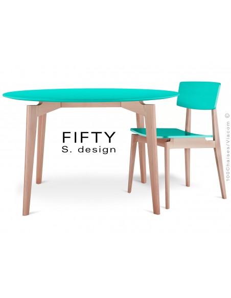 Table ronde en bois de hêtre "FIFTY" plateau MDF finition couleur vert