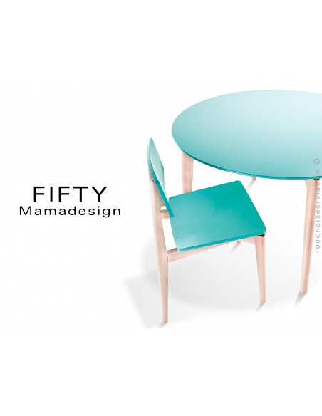 Table ronde en bois de hêtre "FIFTY" plateau MDF finition couleur vert