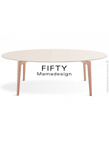 Table ovale en bois de hêtre "FIFTY" plateau MDF finition couleur blanc cassé