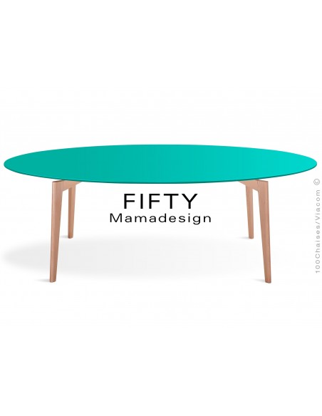 Table ovale en bois de hêtre "FIFTY" plateau MDF finition couleur vert