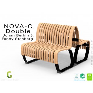 Banc NOVA DOUBLE module droit assise bois, finition Bouleau naturel, structure métal - 2 modules
