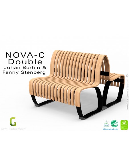 Banc NOVA DOUBLE module droit assise bois, finition Bouleau naturel, structure métal - 2 modules