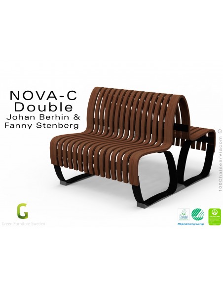 Banc NOVA DOUBLE module droit assise bois, finition vernis noyer foncé, structure métal - 2 modules