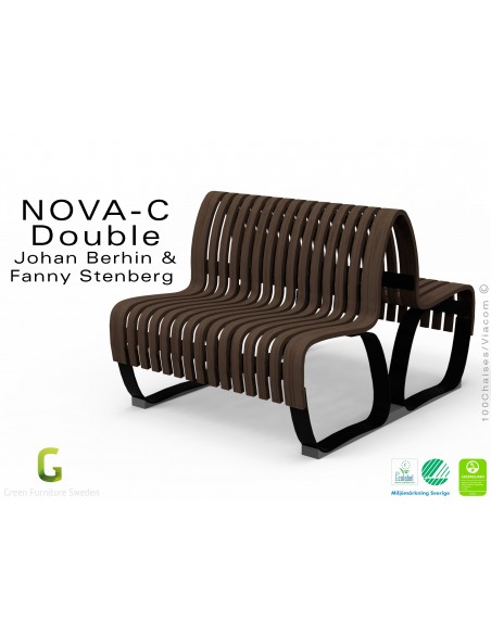 Banc NOVA DOUBLE module droit assise bois, finition vernis wengé, structure métal - 2 modules