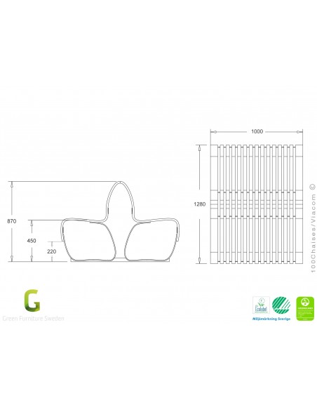 Banc double NOVA module droit assise bois structure métal - 2 modules