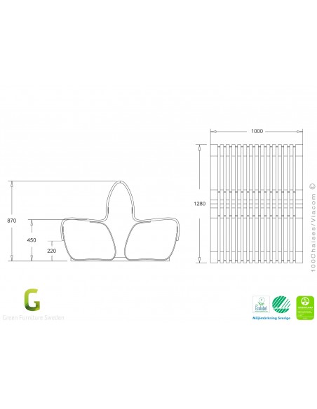 Banc double NOVA module droit assise bois structure métal - 2 modules