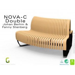 Banc NOVA DOUBLE module courbe 45° assise bois naturel, structure métal - 2 modules