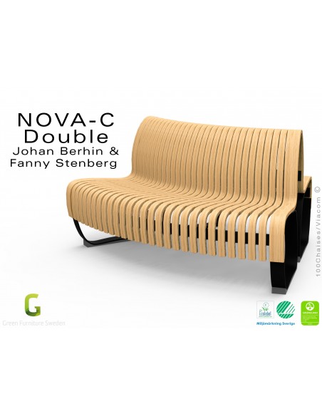 Banc NOVA DOUBLE module courbe 45° assise bois naturel, structure métal - 2 modules