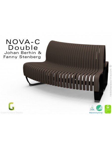 Banc NOVA DOUBLE module courbe 45° assise bois finition wengé, structure métal - 2 modules