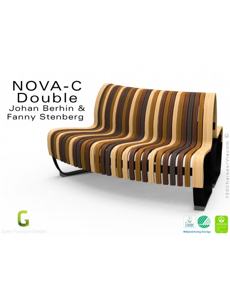 Banc NOVA DOUBLE module courbe 45° assise bois finition mix (mélange), structure métal - 2 modules