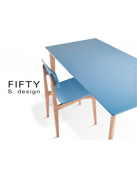 Table rectangulaire en bois de hêtre "FIFTY" plateau MDF finition couleur