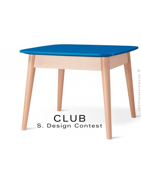 Petite table CLUB en bois de hêtre plateau MDF fintion couleur bleu