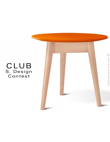 Petite table ronde CLUB en bois de hêtre plateau MDF fintion couleur orange