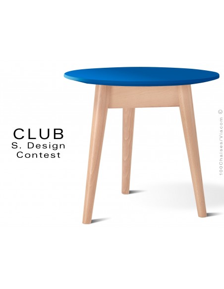 Petite table ronde CLUB en bois de hêtre plateau MDF fintion couleur bleu