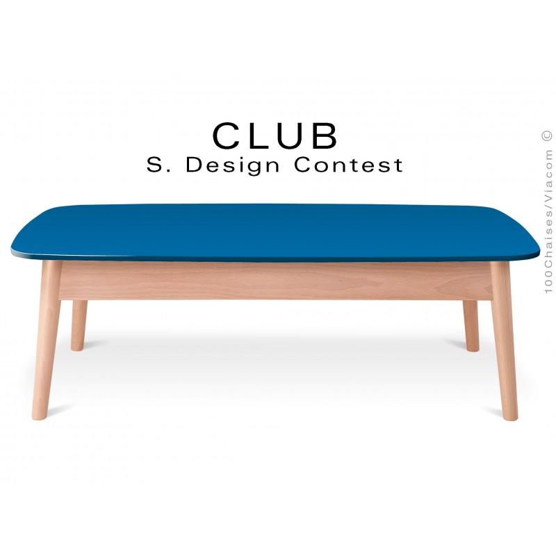 Petite table rectangulaire CLUB en bois de hêtre plateau MDF fintion couleur bleu