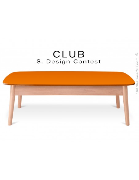 Petite table rectangulaire CLUB en bois de hêtre plateau MDF fintion couleur orange