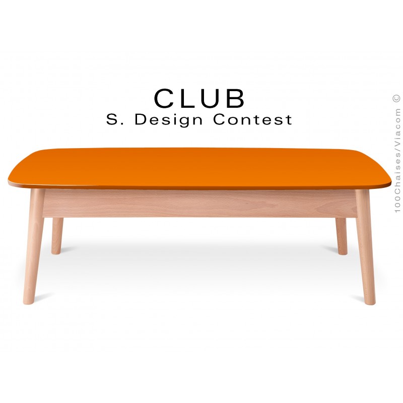 Petite table rectangulaire CLUB en bois de hêtre plateau MDF fintion couleur orange