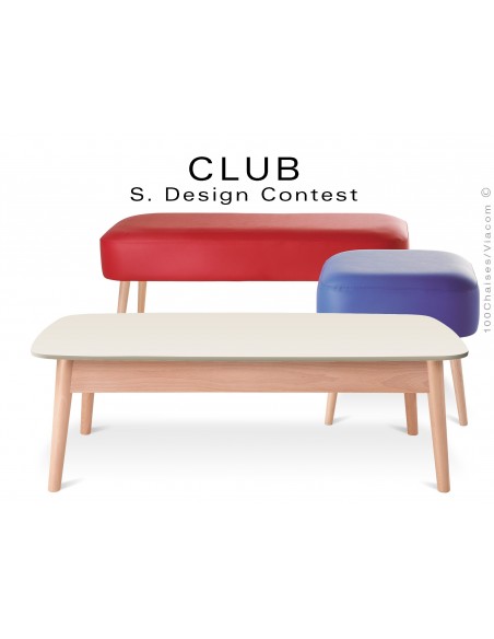 Petite table rectangulaire CLUB en bois de hêtre plateau MDF fintion couleur au choix