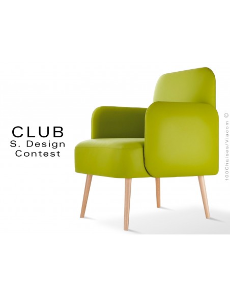 Fauteuil CLUB assise et dos capitonnés habillage cuir synthétique couleur vert 311