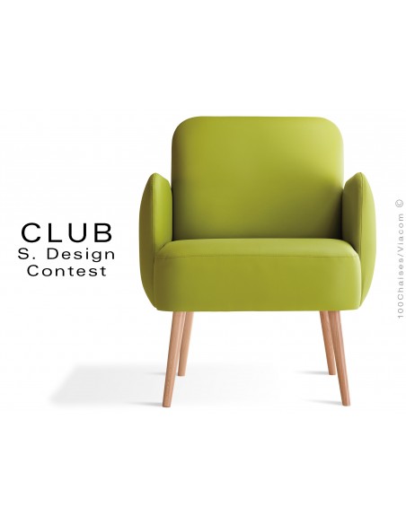Fauteuil CLUB assise et dos capitonnés habillage cuir synthétique couleur vert 311
