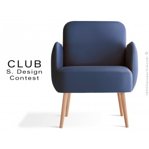 Fauteuil CLUB assise et dos capitonnés habillage cuir synthétique couleur bleu 319