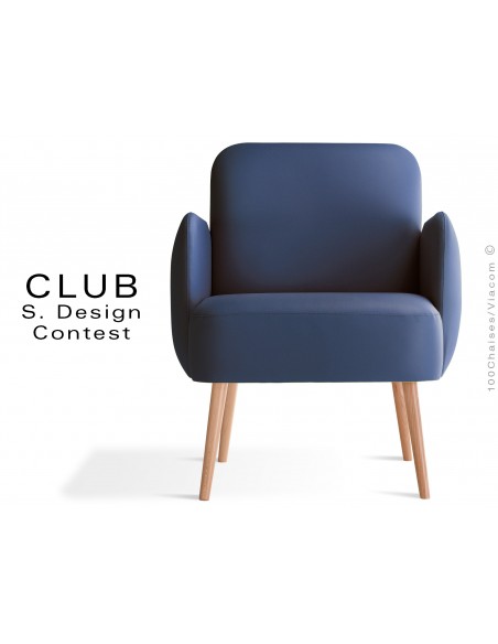 Fauteuil CLUB assise et dos capitonnés habillage cuir synthétique couleur bleu 319