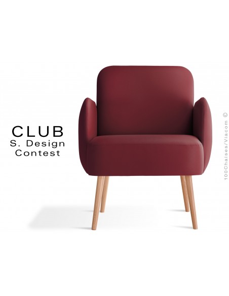 Fauteuil CLUB assise et dos capitonnés habillage cuir synthétique couleur bourgogne 318