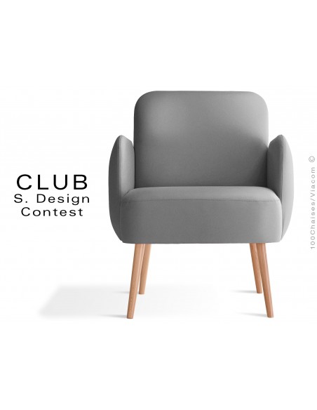 Fauteuil CLUB assise et dos capitonnés habillage cuir synthétique couleur gris-argent 369