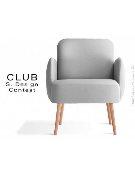 Fauteuil CLUB assise et dos capitonnés habillage cuir synthétique couleur gris clair 379