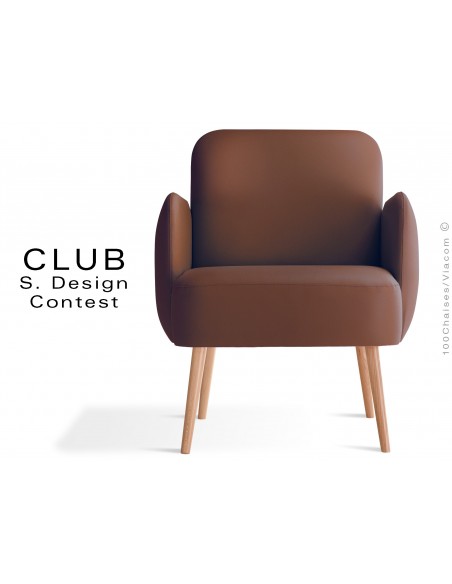 Fauteuil CLUB assise et dos capitonnés habillage cuir synthétique couleur marron 367