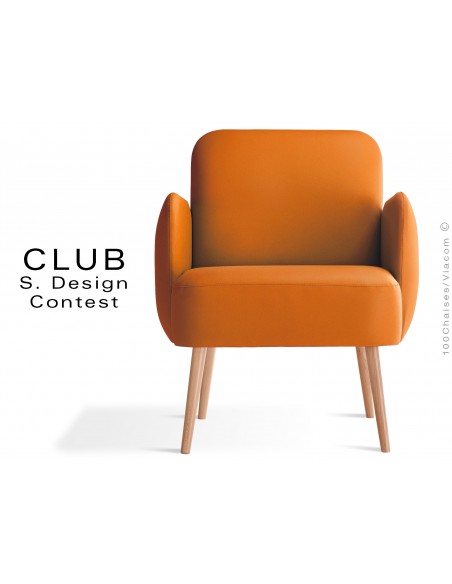 Fauteuil CLUB assise et dos capitonnés habillage cuir synthétique couleur orange 314