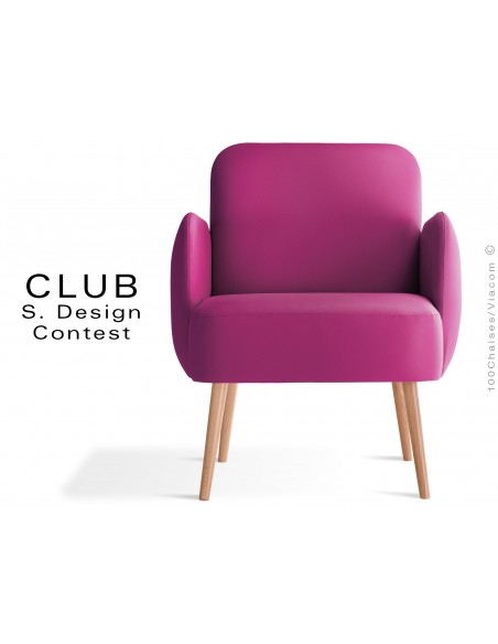 Fauteuil CLUB assise et dos capitonnés habillage cuir synthétique couleur rose 315