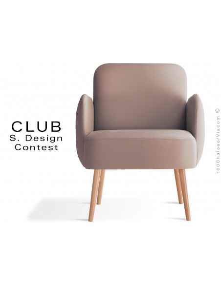 Fauteuil CLUB assise et dos capitonnés habillage cuir synthétique couleur sable 310