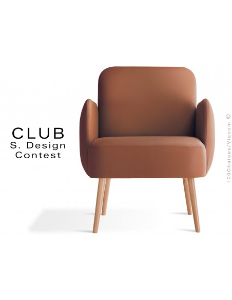 Fauteuil CLUB assise et dos capitonnés habillage cuir synthétique couleur tabac 380