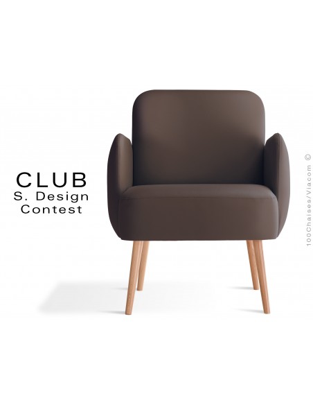 Fauteuil CLUB assise et dos capitonnés habillage cuir synthétique couleur taupe 366